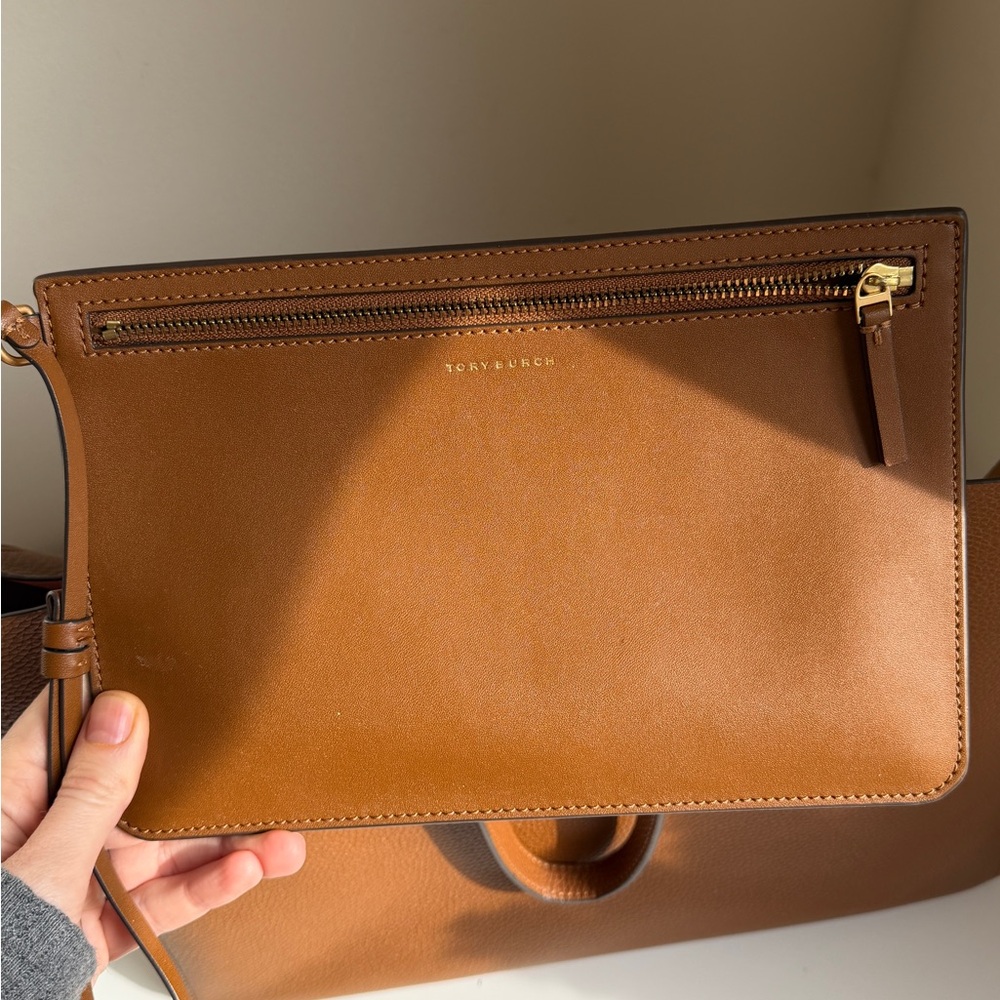 Tory Burch Brown Leather Tote with Exterior Zip Pocket - Picture 8 of 11